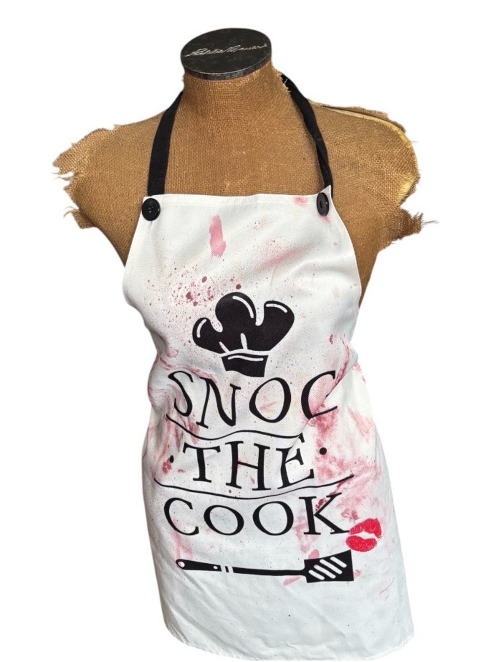 Novelty "Snog the Cook" White Cotton Apron with Red Fake Blood Accent